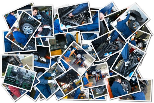 collage whit car repair images