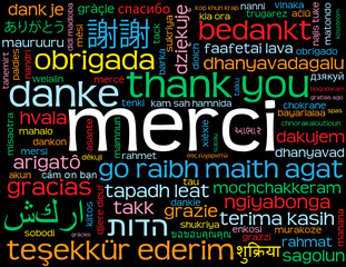 Carte "MERCI" (message mots amour oui thank you danke gracias)