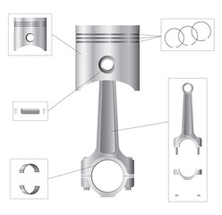 Piston and connecting rod parts