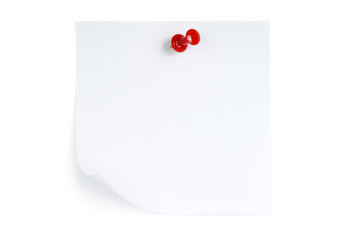 White note with pin on white background.