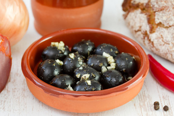 olives with garlic and bread