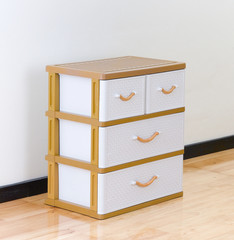 Stacks of plastic drawers