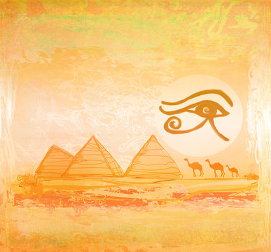 Egypt symbols and Pyramids - Traditional Horus Eye symbol and ca