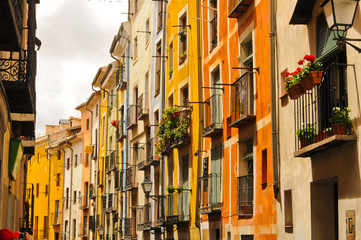 Fototapeta na wymiar Cuenca multicolored colorful street houses