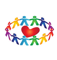 Teamwork around heart logo