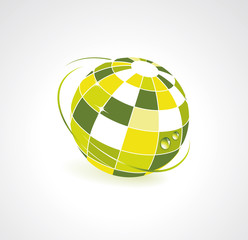 Background with green globe icon.