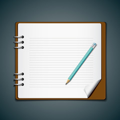 Diary note book and blue pencil for business, vector