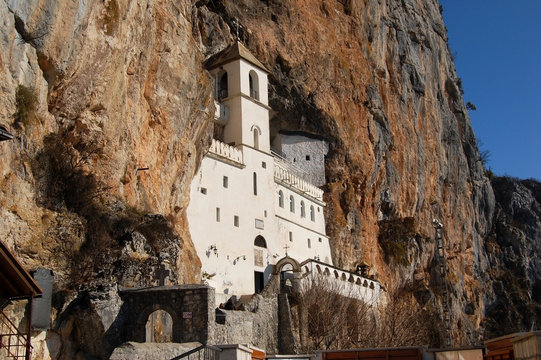 The old famous Monastery Ostrog in the rocks, Montenegro