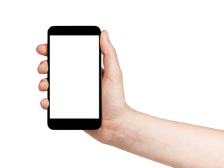 female teen hand holding touch device