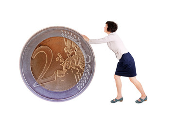 Woman rolls € coin