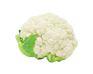 cauliflower with leaves isolated on white