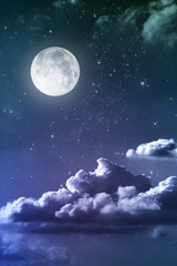 cloudy night sky with moon and star - 49722920