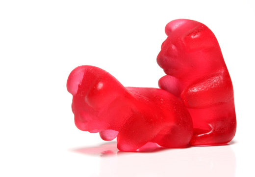 Loving jelly bears couple - sexuality concept.