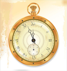 Old pocket gold watch detailed illustration. No transparency