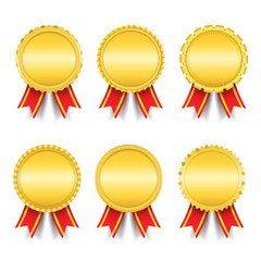 Set of different golden medals