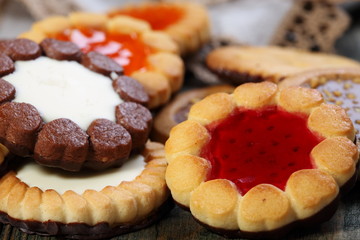 Biscuits with different fillings closeup.