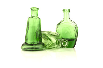 green bottles with white copy space