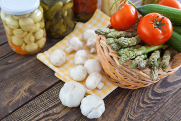 Fresh vegetables on a wooden table