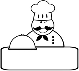 Outlined Winked Chef Logo Banner With Platter