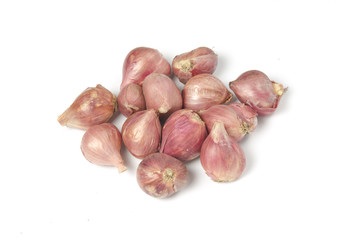 Shallot onions in a group isolated over white background