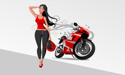 vrouw op rode motorfiets