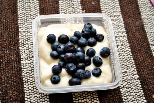 Healthy Snack of Yorgurt and Blueberries