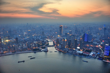 Shanghai aerial at sunset
