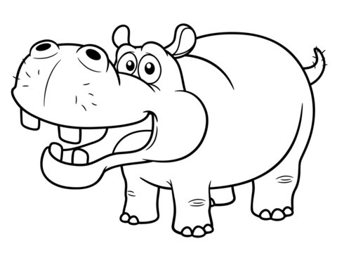 illustration of Cartoon Hippopotamus - Coloring book