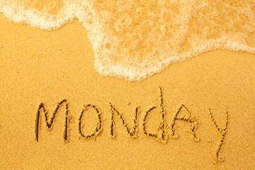 Monday - written in sand on beach texture(days week series)