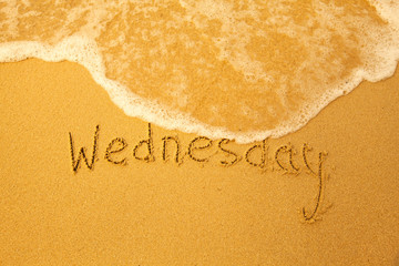 Wednesday - written in sand on beach texture(days week series)