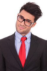 man looks suspiciously at you