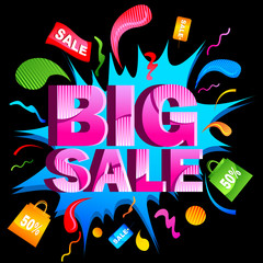 vector illustration of big sale with splash and shopping bag