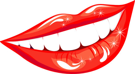 Beautiful smiling mouth with healthy teeth isolated on white