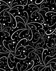Abwaschbare Fototapete Blumen schwarz und weiß Japanisches Muster