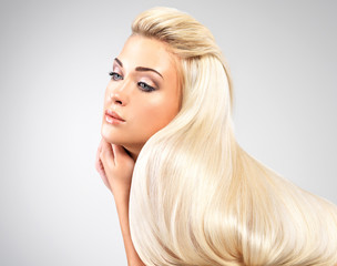 Blond woman with long straight hair