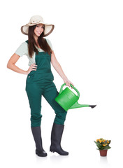 Beautiful Happy Woman Holding Watering Can