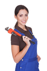 Female Plumber With A Wrench