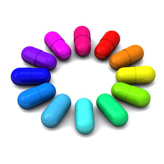 Color wheel of medical pills, 3d