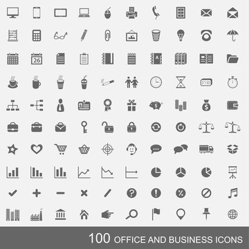 Set of 100 business and office icons.