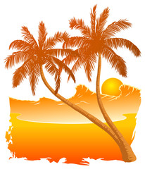 Palmen mit Sonnenuntergang am Strand