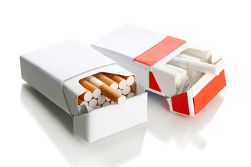 Boxes of cigarettes, isolated on a white