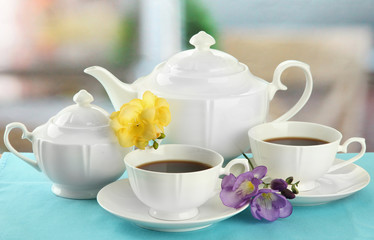 Beautiful tea service on table