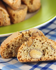 Aromatic cookies cantuccini on napkin close-up