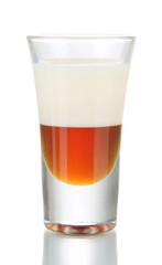 Tasty cocktail with two liquors, isolated on white