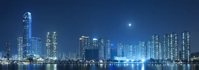 Fotobehang Volle maan boven Hong Kong City © leeyiutung