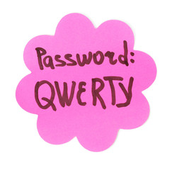 Sticker-reminder with most popular password, isolated on white
