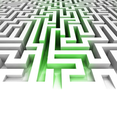 green lighted entrance inside maze