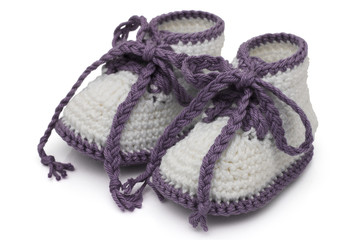 Purple and White Hand-made baby booties