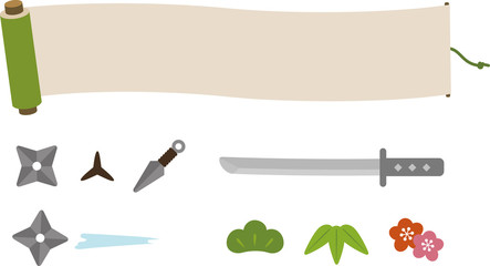 巻物と忍者の道具 © logistock