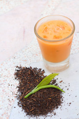 Oolong tea and milk - tea leaves.